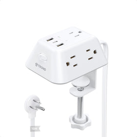 TROND front view of mounted clamp power strip showing outlets and tidy layout for convenience