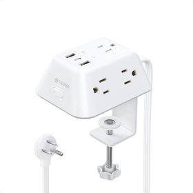 TROND front view of clamp power strip showing outlets and tidy access