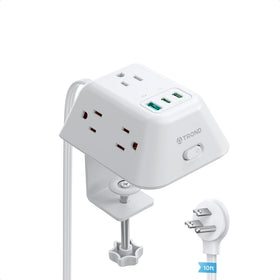 TROND front view showing five AC outlets and clean desk benefit
