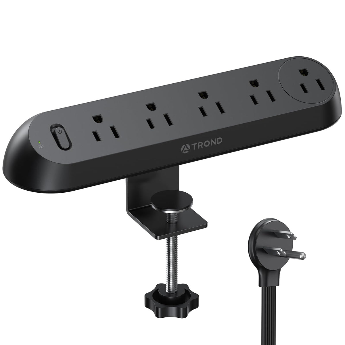 TROND desk-clamp power strip mounted on desk edge for quick, organized charging.