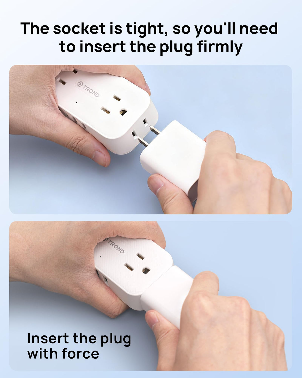 TROND eight-in-one extension reveals four AC outlets and two USB ports for charging.