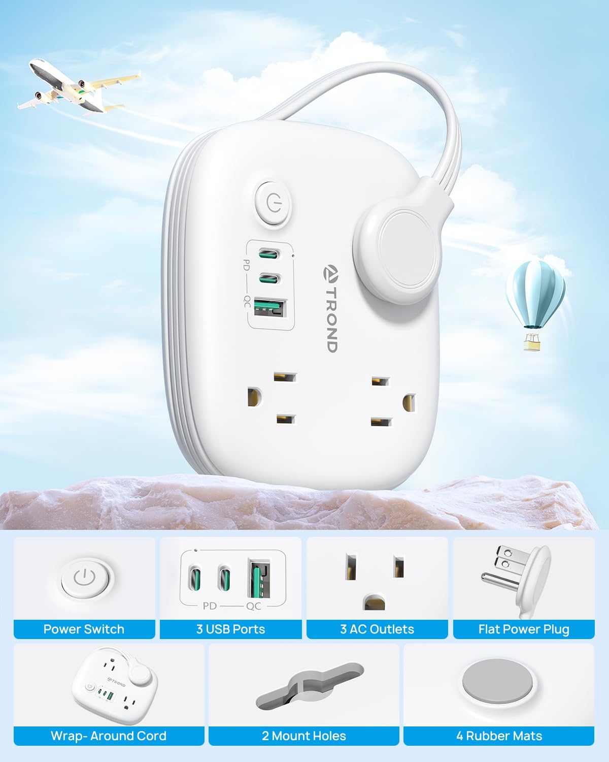 TROND extension cord with on/off switch for safer power management.
