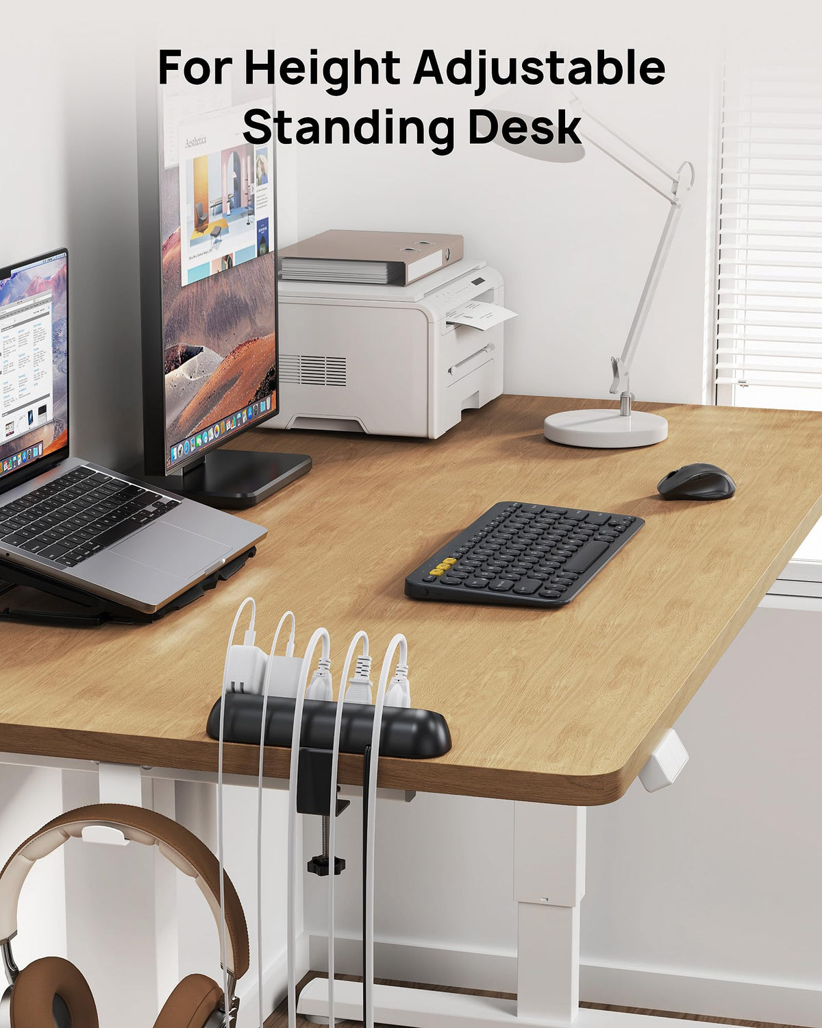 TROND five-outlet angled ports simplify plug-in access on crowded desks.