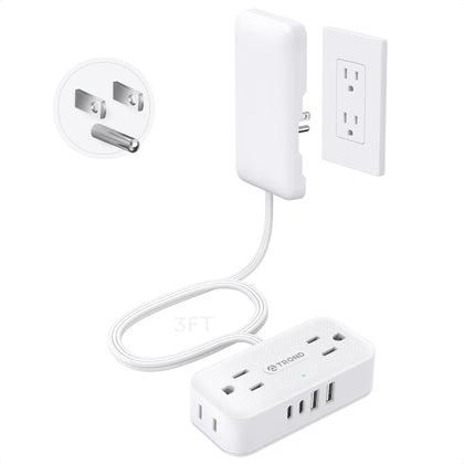 TROND flat extension cord with ultra-thin outlet cover hides wall outlets for a sleek look.
