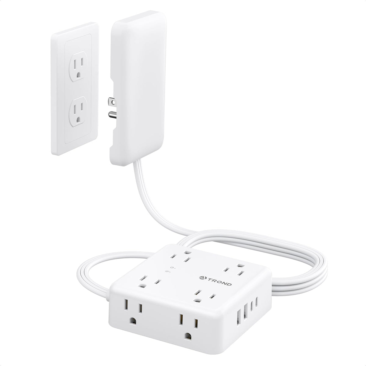 TROND flat outlet cover extender hides cluttered cables for a clean wall look.