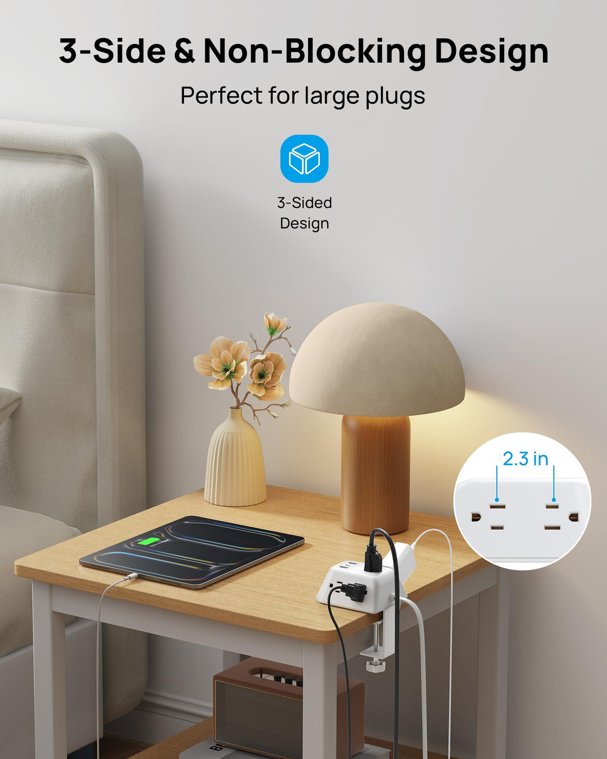 TROND flat right-angle plug and 6ft flat cord for discreet routing