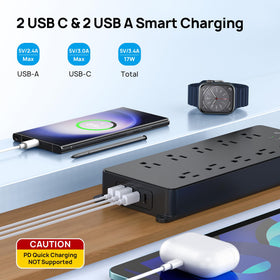 TROND flat plug and 10ft cord tucked behind furniture for space saving