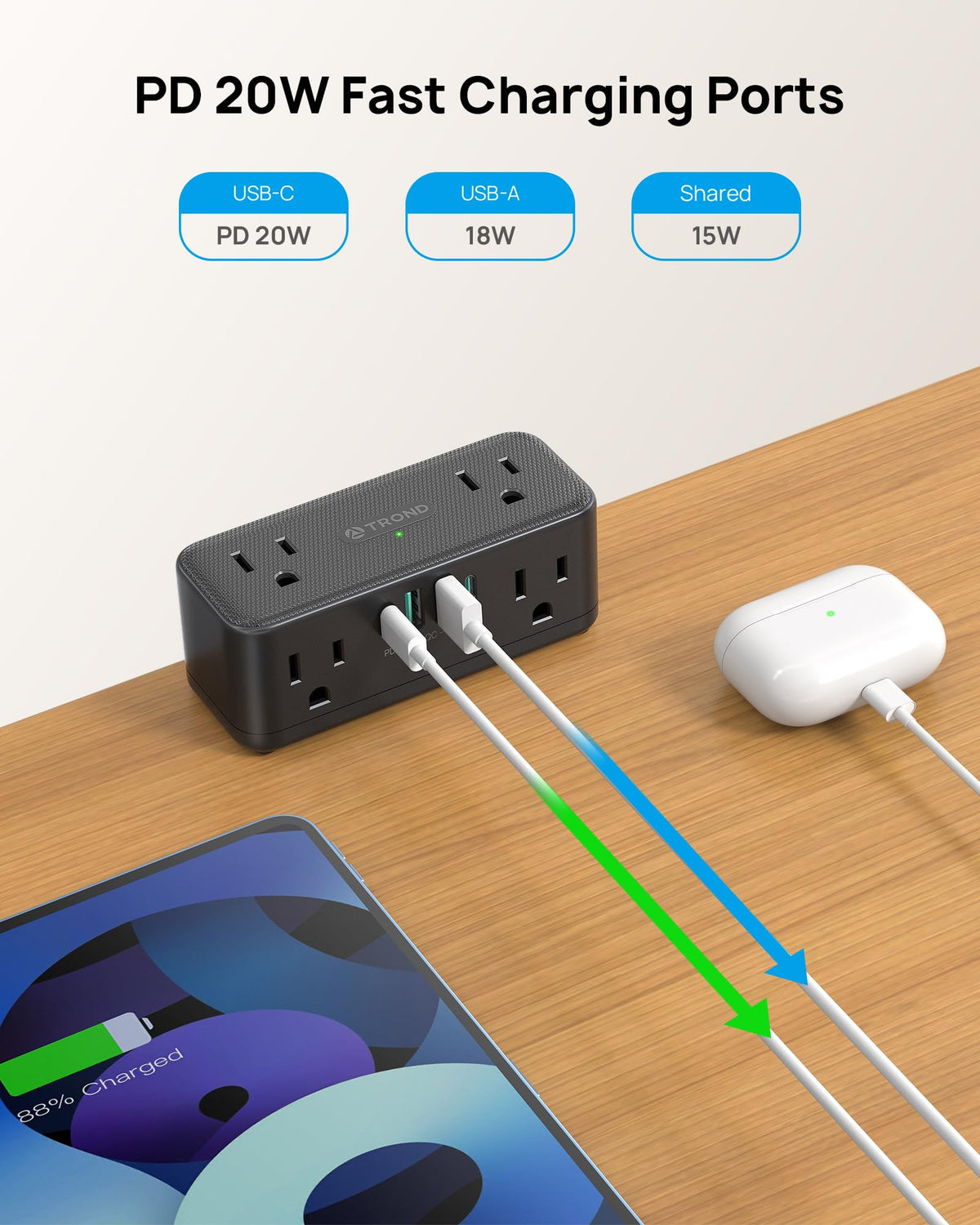 TROND flat plug low‑profile behind furniture to save space and reduce gap