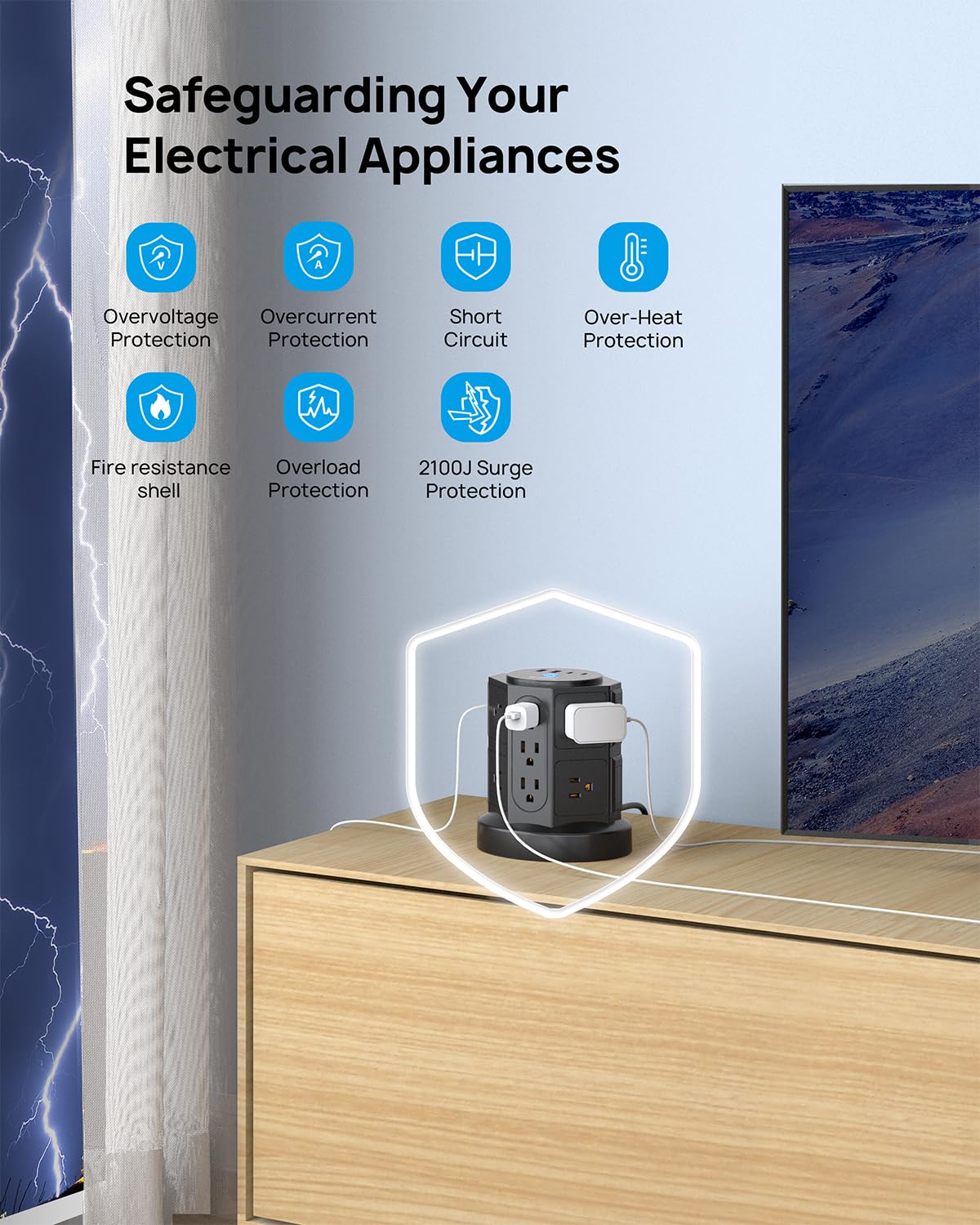TROND flat plug tucked behind furniture showing low-profile cord benefit