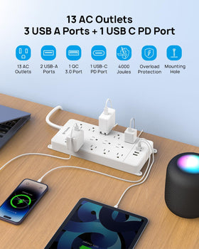 TROND flat plug closeup demonstrating low-profile fit behind furniture to save space