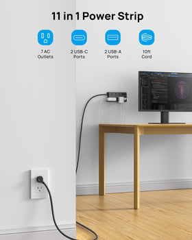 TROND flat plug and 10ft heavy-gauge cord reducing outlet obstruction