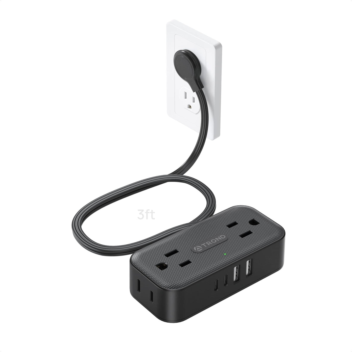 TROND flat plug power strip compact design for tight spaces and dorm rooms.