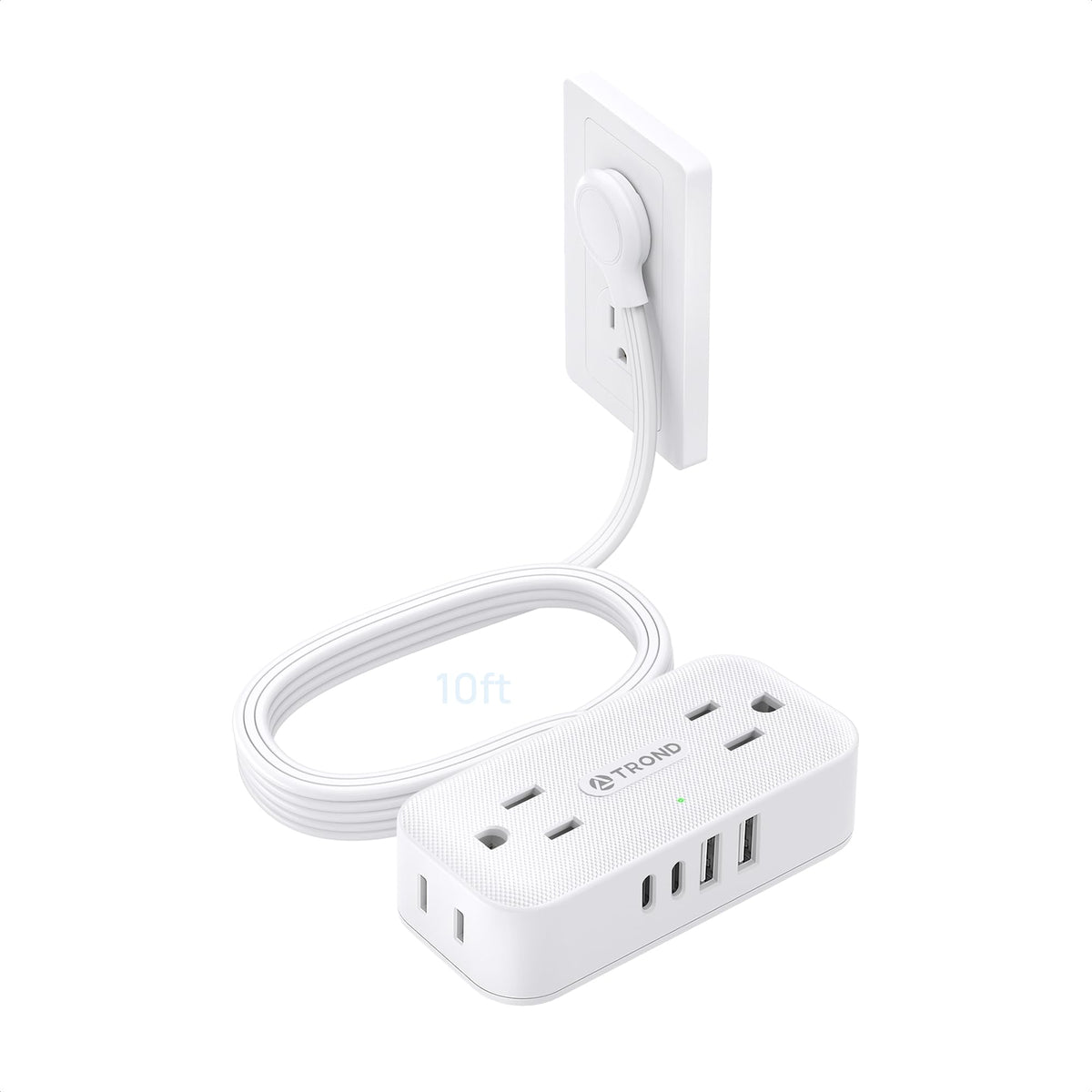 TROND flat-plug power strip with eight outlets for clutter-free power