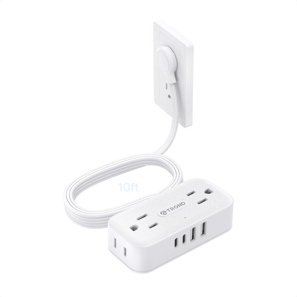 TROND flat-plug power strip with eight outlets for clutter-free power