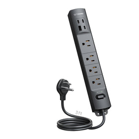 TROND flat plug power strip angled front showing space-saving profile