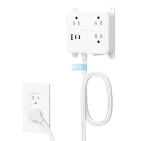 TROND flat plug power strip tucked behind TV for clean cable management