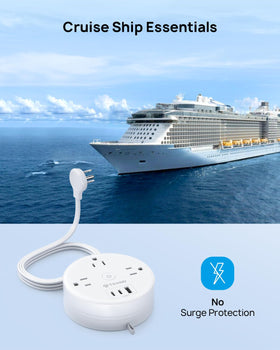 Cruise-friendly TROND power strip designed for ship safety.