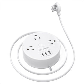 TROND flat plug power strip front view shows easy access to outlets and USB ports.