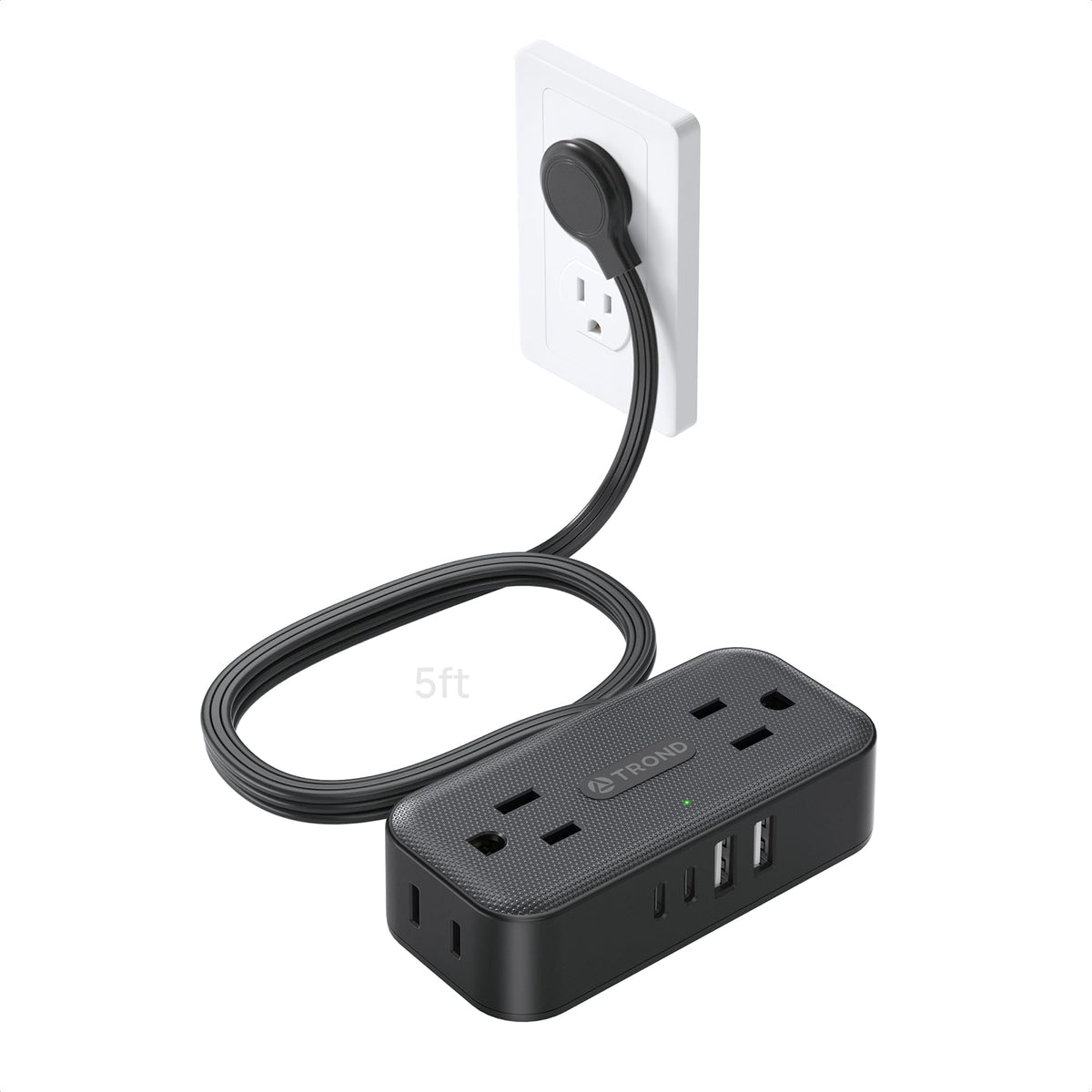 TROND flat plug power strip with widely spaced outlets for bulky adapters