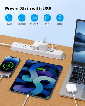 TROND power strip in dorm setup showing versatile outlets for student living