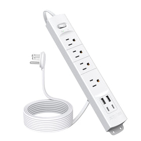 TROND flat plug power strip front view with 8-in-1 ports for organized charging