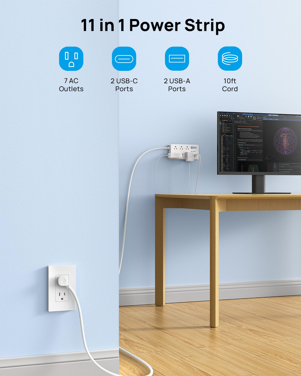 TROND right-angle flat plug closeup prevents blocked sockets and simplifies placement
