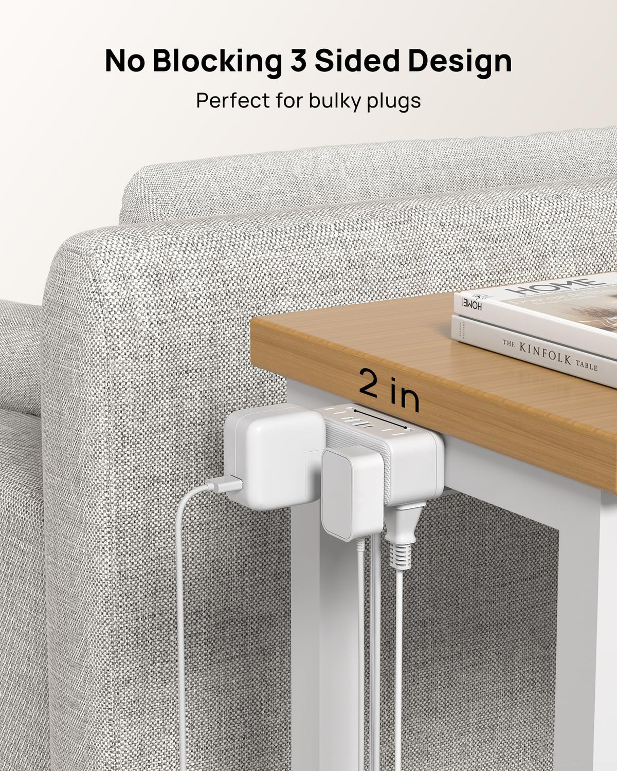TROND low profile flat plug side profile fits behind furniture neatly