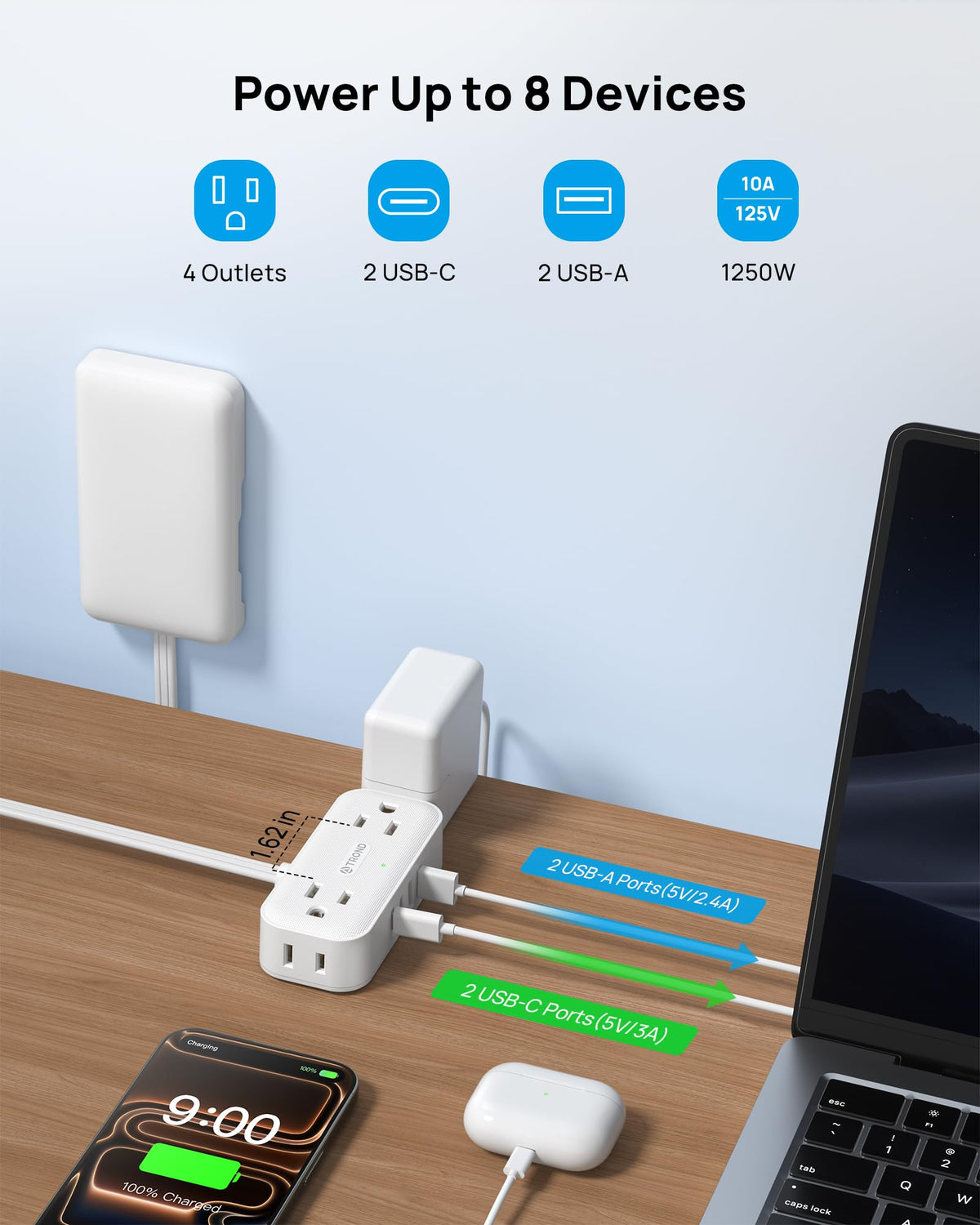 TROND flat plug outlet cover hides wires behind furniture for a neater look.