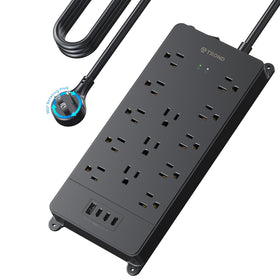 TROND front view showing 13 outlets and USB ports for organized power