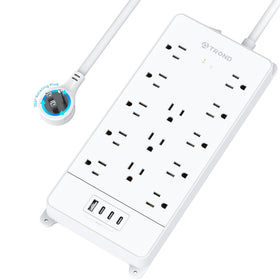 TROND front view showing 13 outlets and USB ports for tidy power