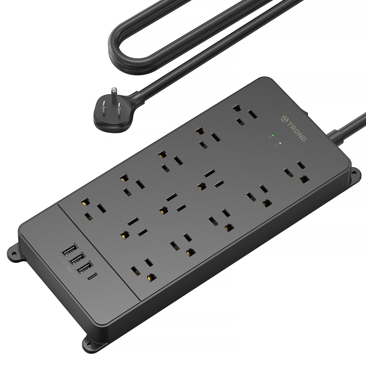 TROND front view showing 13 outlets and USB ports for organized charging