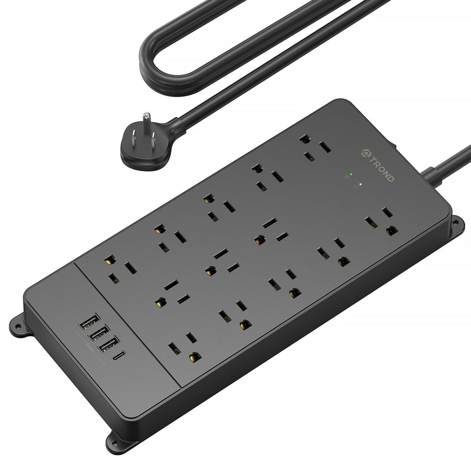 TROND front view showing 13 outlets and USB ports for organized charging