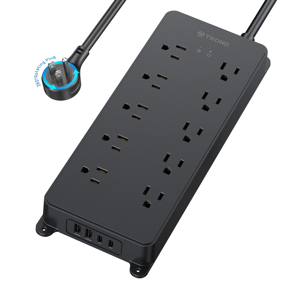 TROND front view showing ten outlets and compact design for organized power
