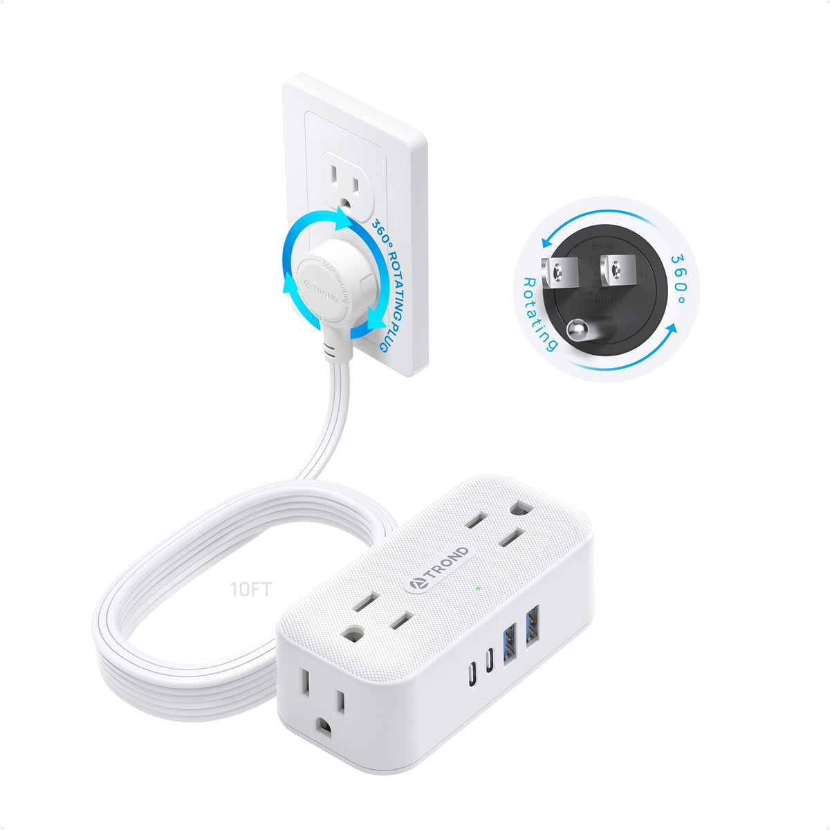 TROND front view showing flat plug and compact body, saves wall space