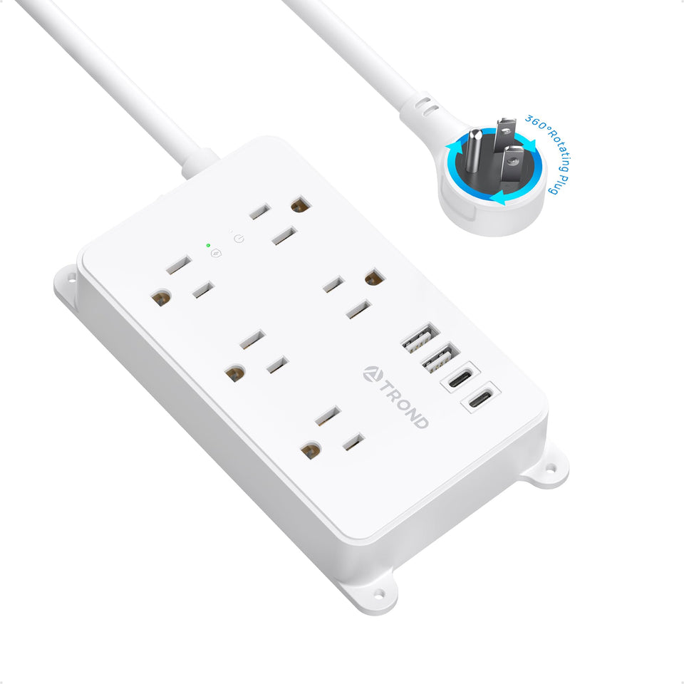 TROND front view showing five outlets and four USB ports for versatile charging