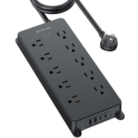 TROND front view of power strip showing outlets and USB ports for organized charging