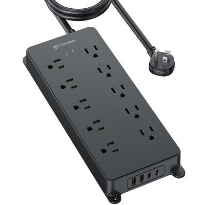 TROND front view of power strip showing outlets and USB ports for organized charging