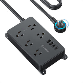 TROND front view of power strip showing outlets and USB ports for easy charging