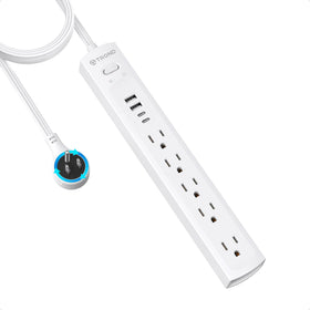 TROND front view power strip showing outlets and USB for organized charging