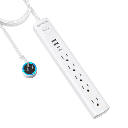 TROND front view power strip showing outlets and USB for organized charging