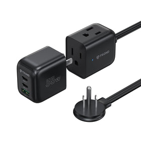 TROND front view of power strip showing outlets and detachable charger for versatile charging