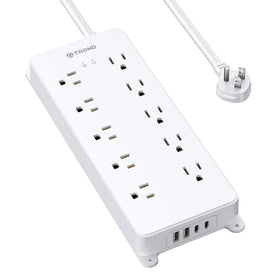 TROND front view of the power strip showing ten outlets and USB ports for organized charging