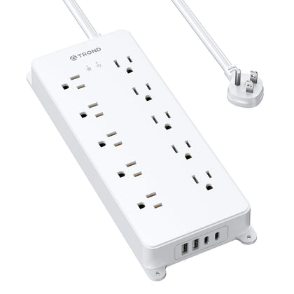 TROND front view of the power strip showing ten outlets and USB ports for organized charging
