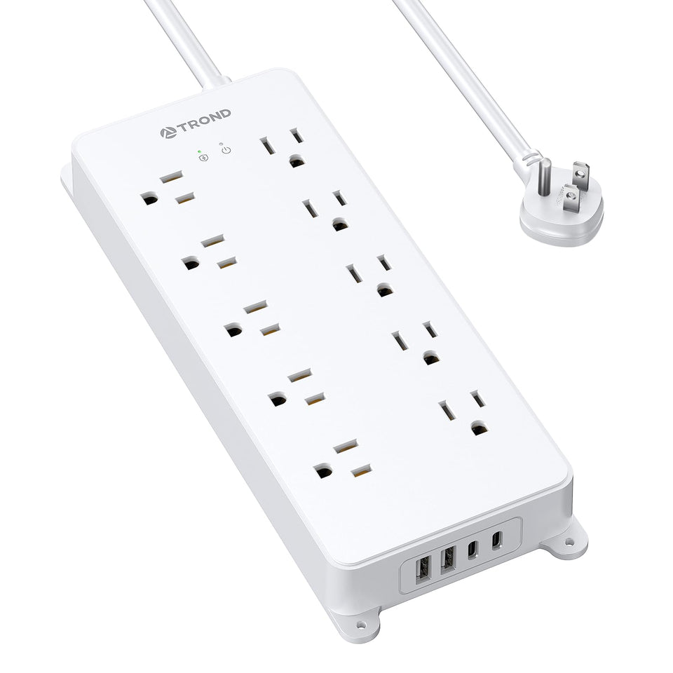TROND front view of the power strip showing ten outlets and USB ports for organized charging