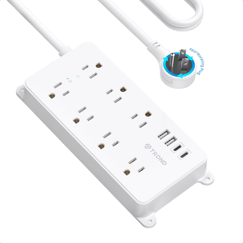 TROND front view of power strip showing outlets and USB ports for organized charging