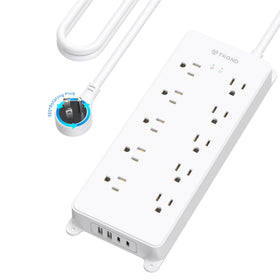TROND front view of power strip showing 10 outlets and USB ports for flexible charging