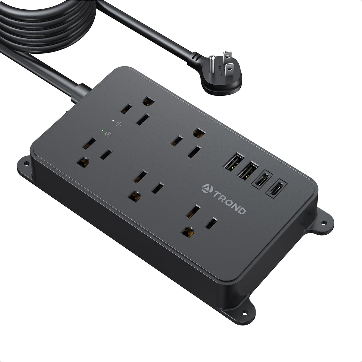 TROND front view of power strip showing outlets and USB ports for organized charging
