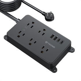 TROND front view of power strip showing outlets and USB ports for organized charging
