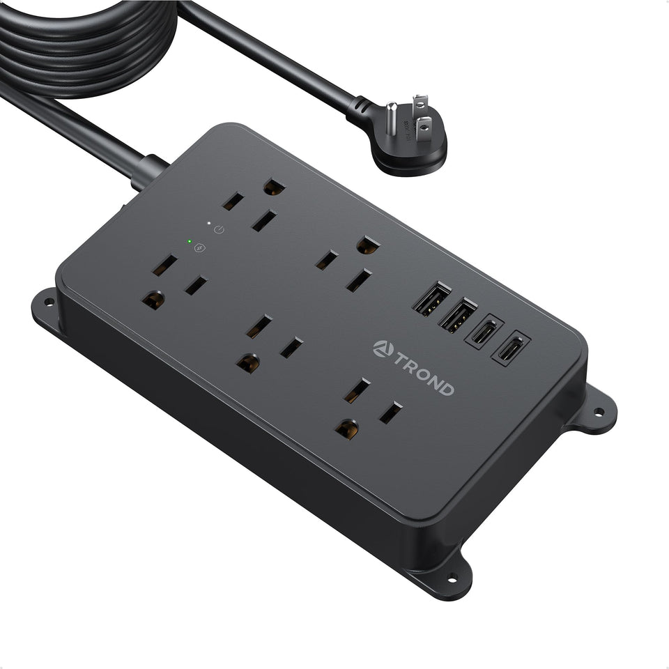 TROND front view of power strip showing outlets and USB ports for organized charging