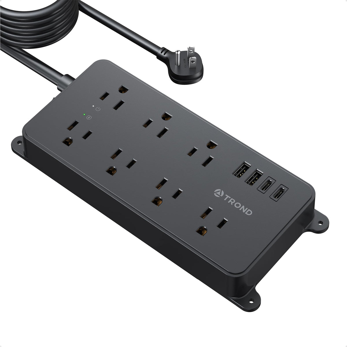 TROND front view showing seven outlets and four USB ports for convenient charging